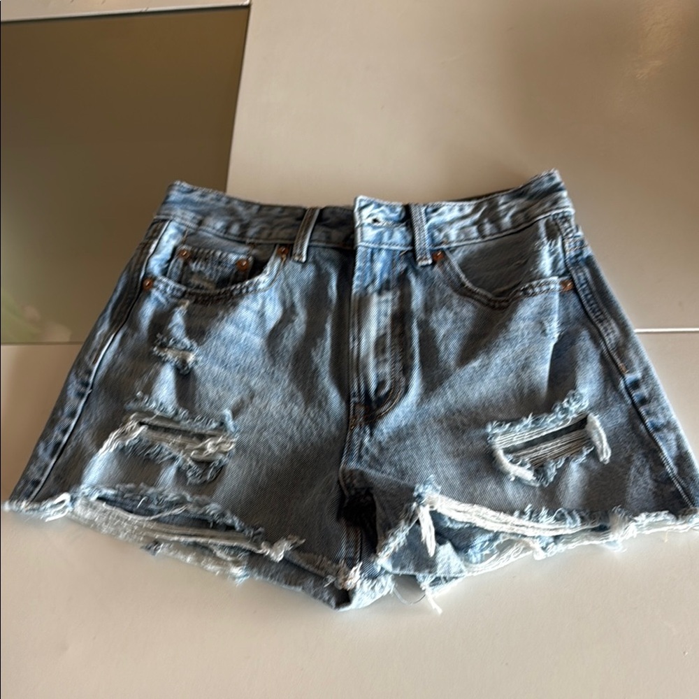 Stradivarius Blue Jean Shorts Distressed High-Waisted